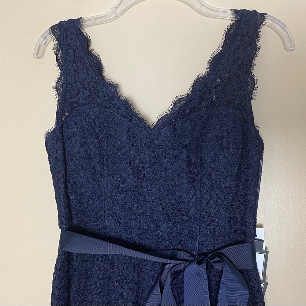 Adriana Papell Navy Lace Gown Maxi Dress 4 NWT Event Gala Quiet Luxury Old Money - Picture 4 of 10
